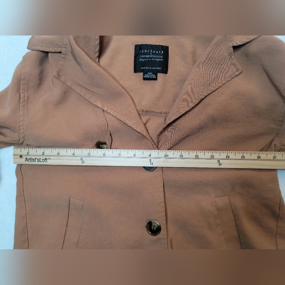 Anthropologie X Sanctuary Cropped Trench Coat Sz XXS Tan Slant Pockets Buttons - Picture 7 of 16